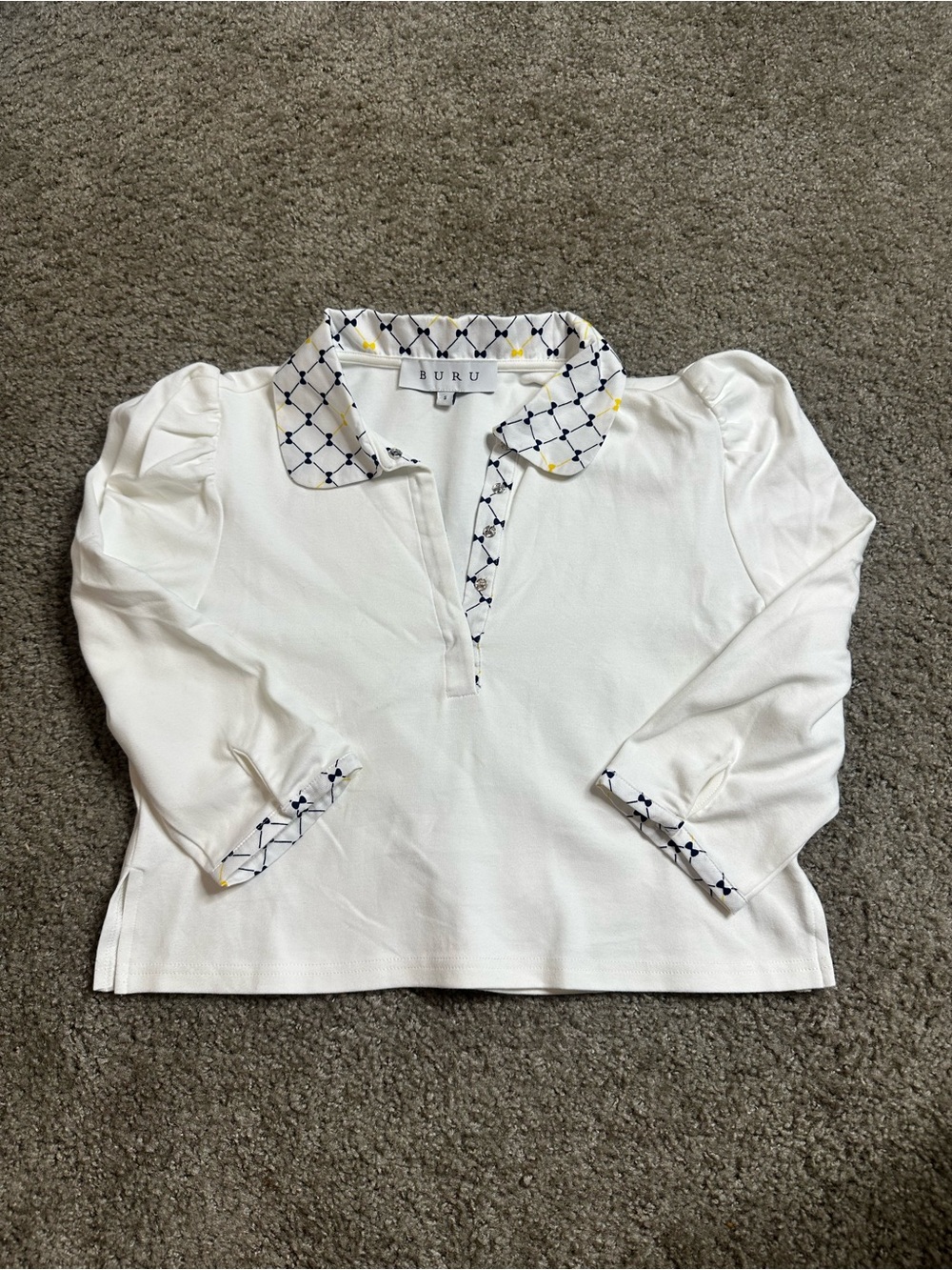 BURU White Women’s Pattern-Trim Polo Top